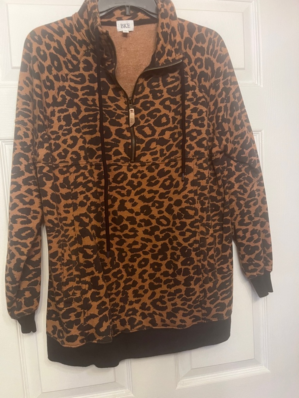 BKE Leopard Quarter-Zip  in Brown and Black